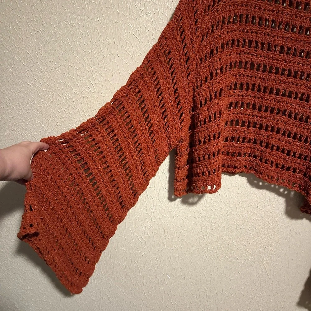 Free People Caught Up Bell Sleeve Crochet Sweater Medium Super‎ Oversized